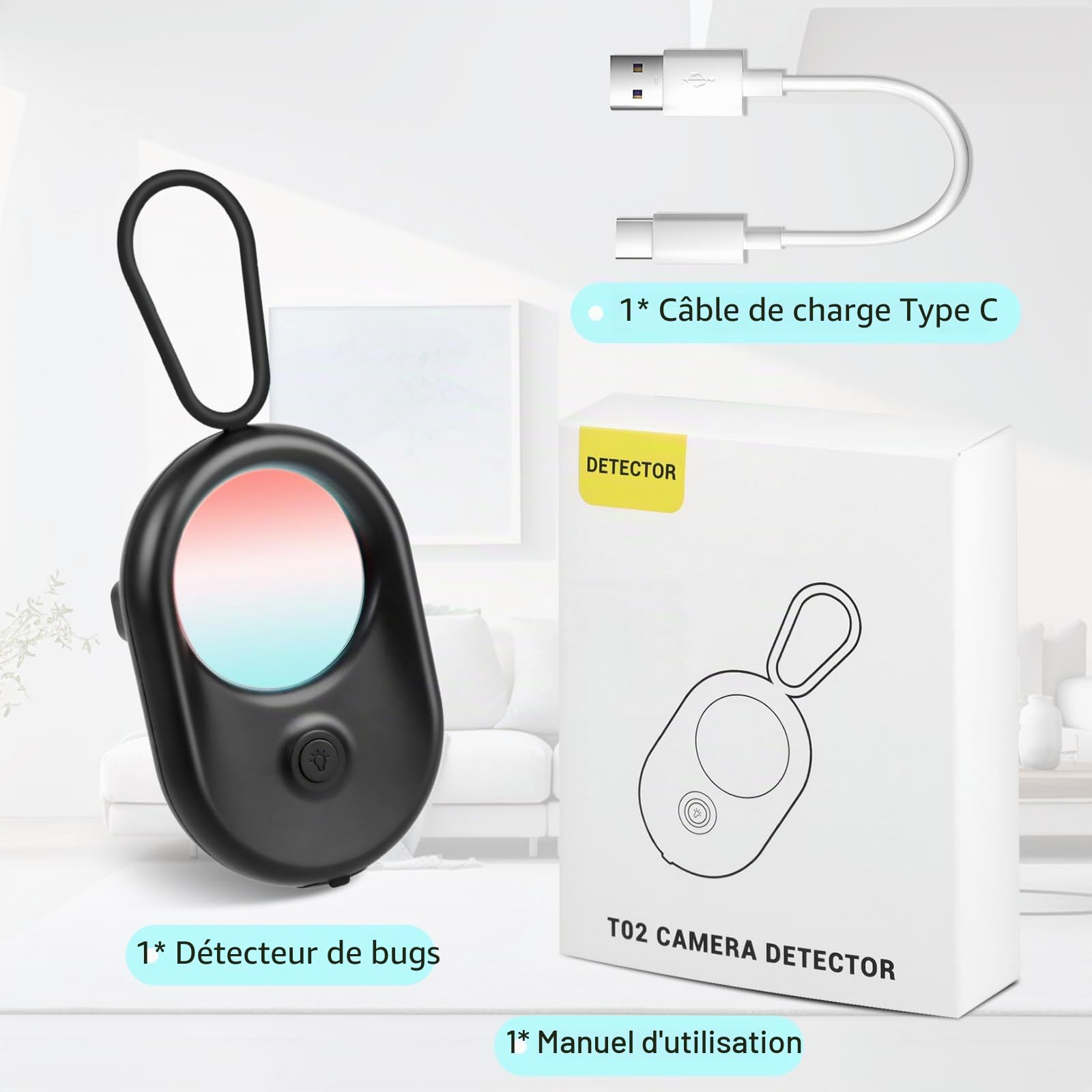 LWMTT DéTecteur De CaméRa CachéE,DéTecteur De Bugs,Micro Espion DéTecteur, 720h - Autonomie en Veille, Portable pour Hôtel, Maison, Bureau, Voiture & Vestiaires (Noir)