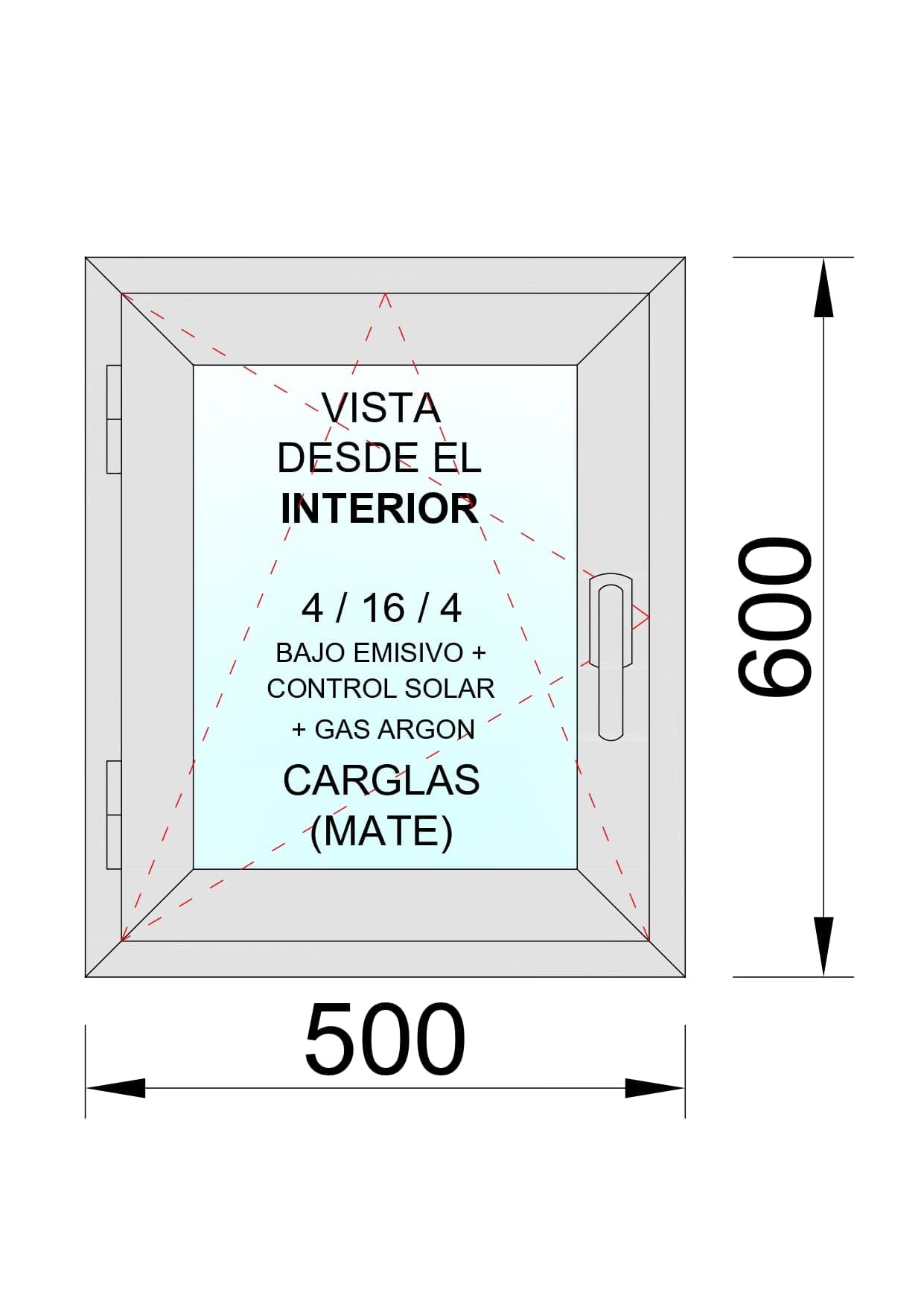 Ventanastock Ventana PVC Roble 500x600 Practicable Oscilobatiente Izquierda 1 hoja con vidrio Carglass (Climalit Mate)