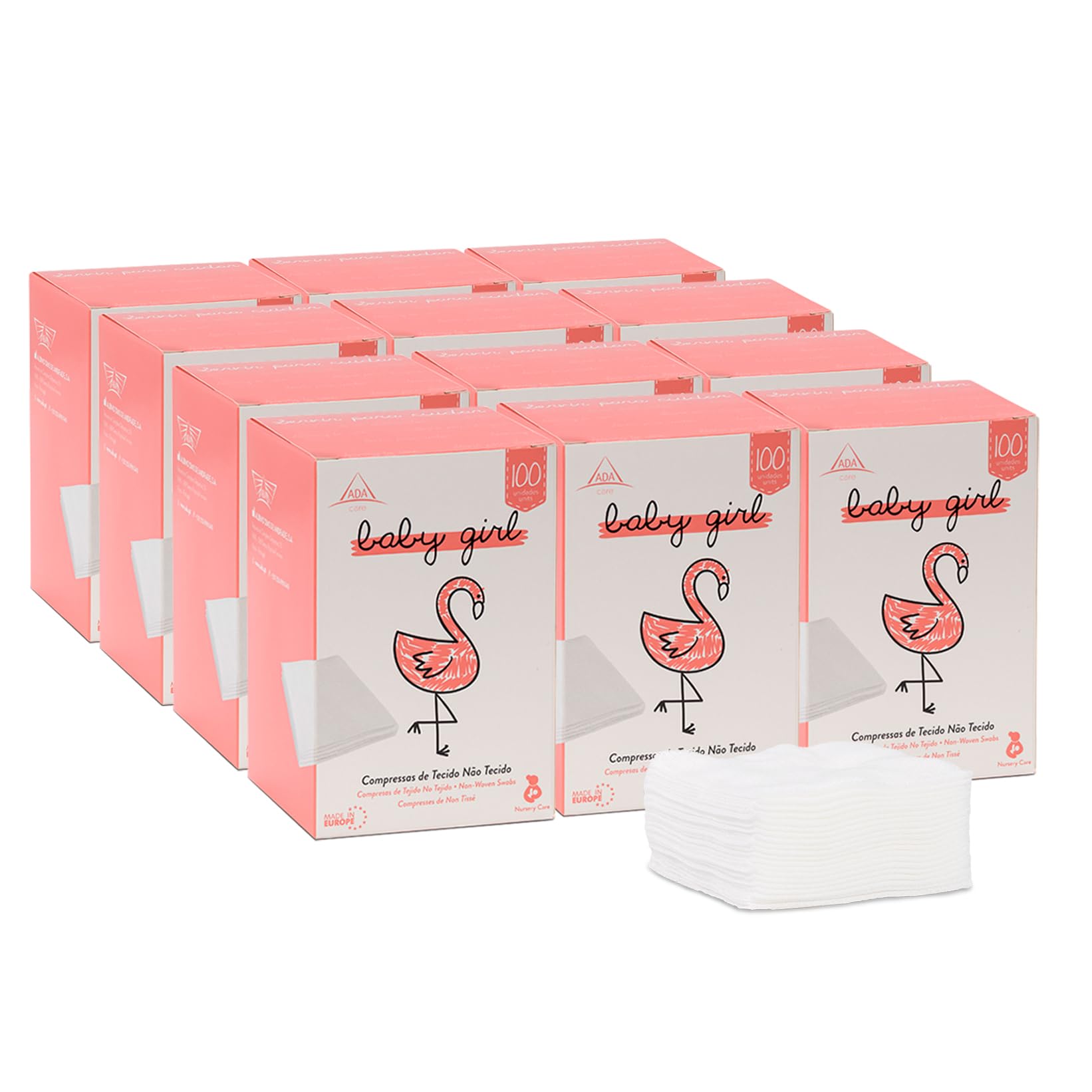 Pack Ahorro de Toallitas Secas para Bebés | Tejido No Tejido de Viscosa, Hipoalergénicas y Desechables | Sin Látex ni Perfume, Uso Clínico y Diario | Niña