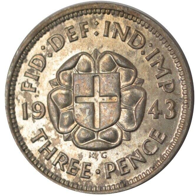 1937-1944 British Threepence Silver Coin Issued Under King George VI. WW2 Era United Kingdom Coin. 3 Pence Graded By Seller Circulated/Worn Condition