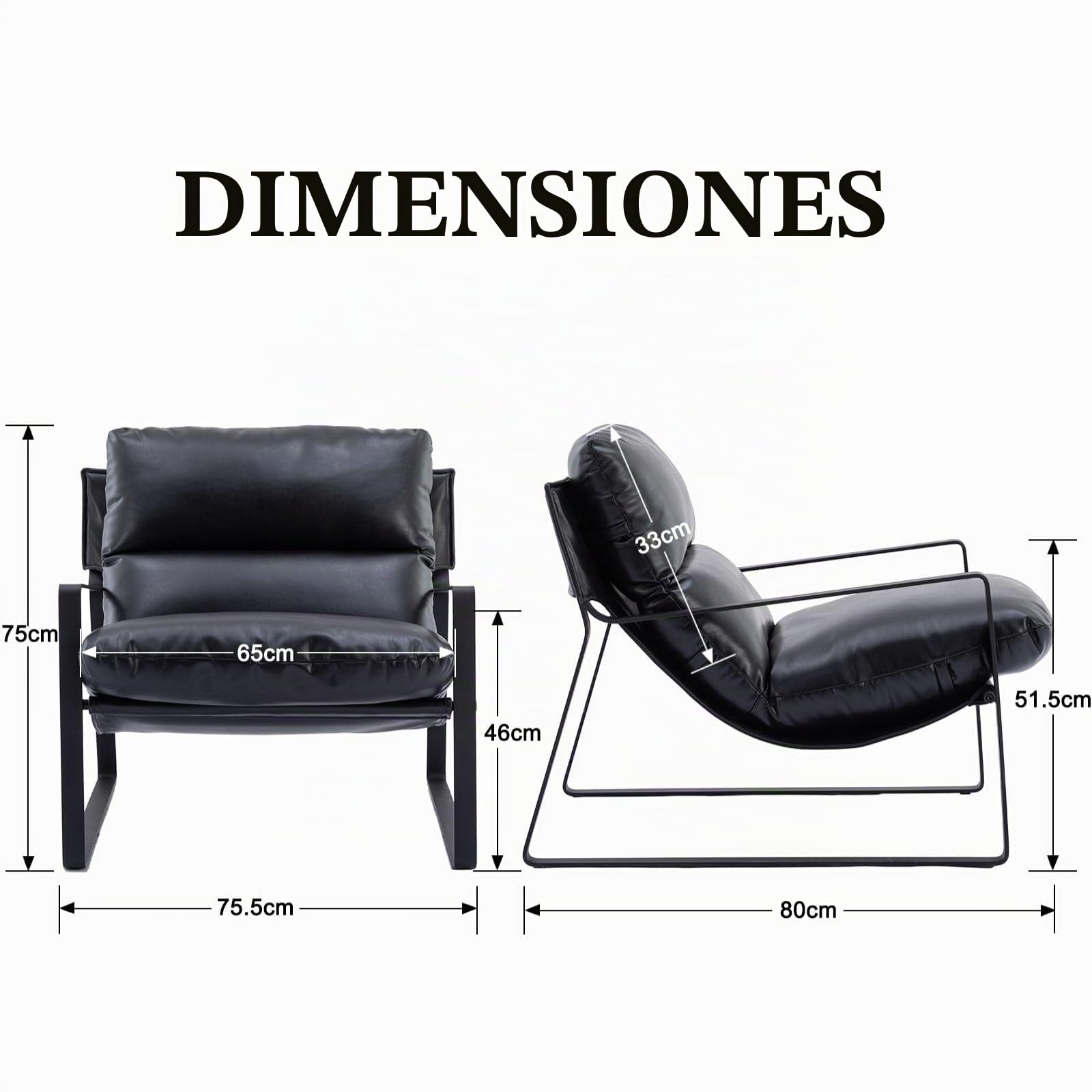 chairus Butaca de Salón de Cuero PU, Negro