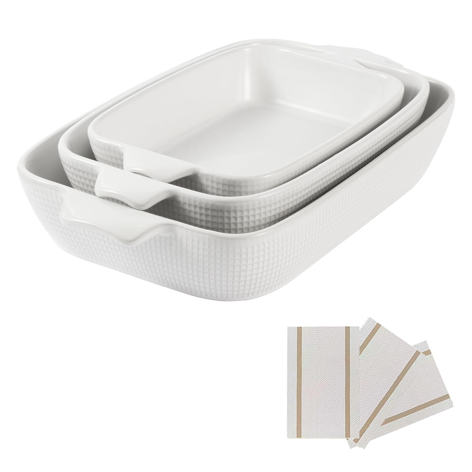 Photo 1 of Fakafa Ceramic Casserole Dishes Set of 3, Stoneware Baking Pans for Oven, Rectangular Lasagna Dish & Bakeware Set (14.7’’/12.4’’/10.3’’)