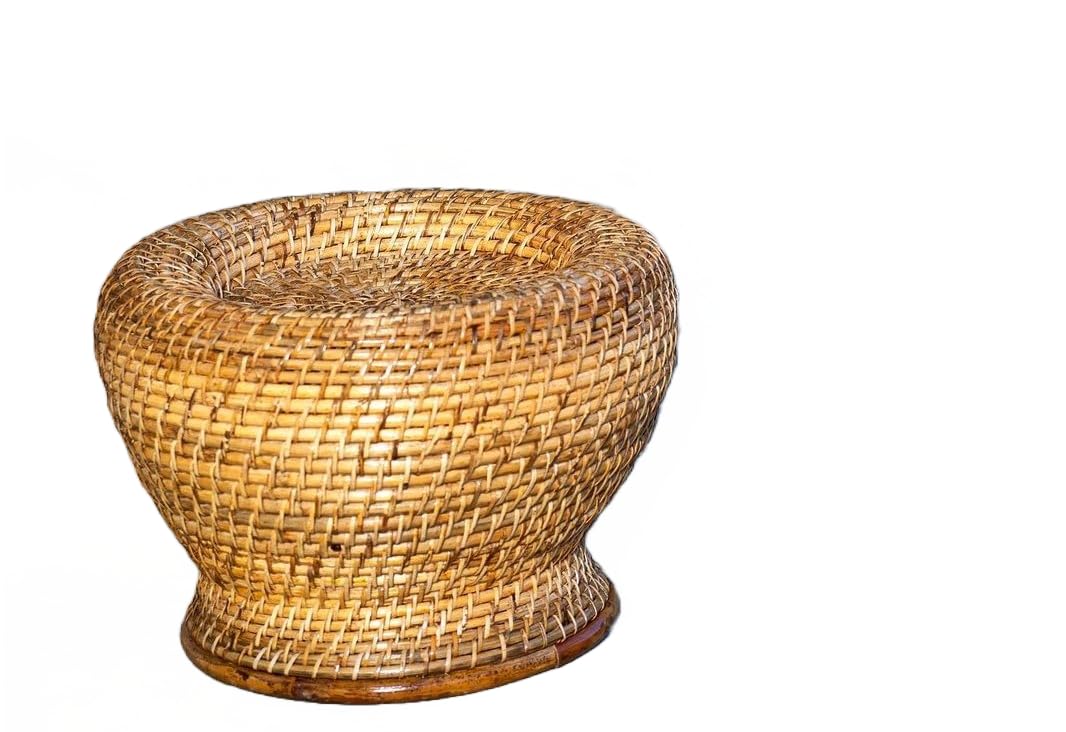 The Assam Admiration Cane/Wicker/Rattan/Footstool/Garden/Indoor/Outdoor/Accent/Compact/Bedroom/Living Room/Mura/Small Round seat (Set of Two)
