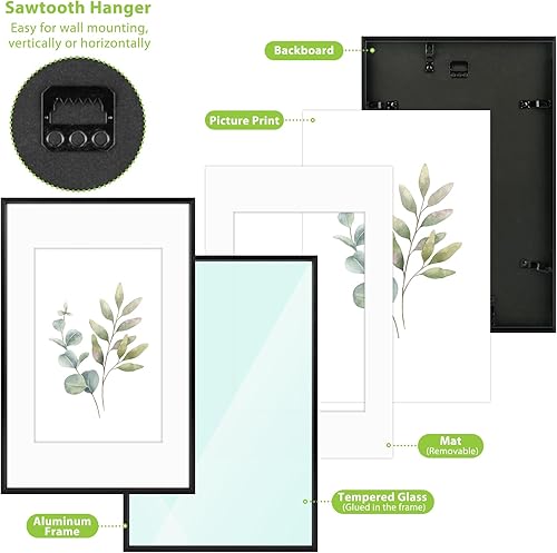 Vista 313 de Golden State Art - Marco de fotos de aluminio satinado clásico de 8 x 10 con alfombrilla de color marfil para fotos de 5 x 7 y cristal real, Dorado