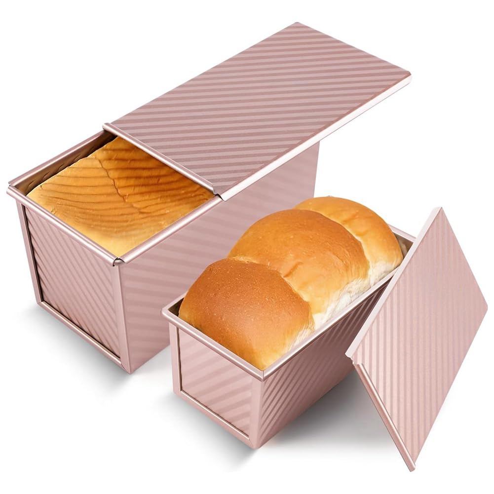CTRLZS Pullman Loaf Pan with Lid Bread Toast Box Mold for Baking 1 Lb/0.5 Lb Capacity 2Pack