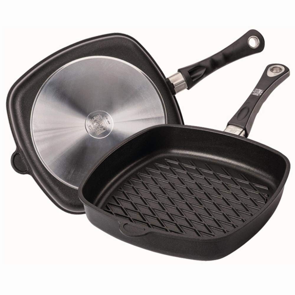 AMT Gastroguss E285BBQ Eckpfanne mit Rautengrillboden, 28 x 28 cm,Schwarz