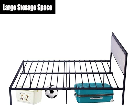 Miniatura 5 de Marco de cama de metal moderno de plataforma de 14 pulgadas con listones de acero y cabecero, base de colchón, no necesita somier, tamaño matrimonial