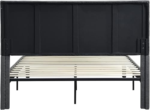 Miniatura 8 de Anwick Base de cama moderna tapizada de tamaño matrimonial con cabecero soporte de listones de madera fuerte base de colchón no necesita somier