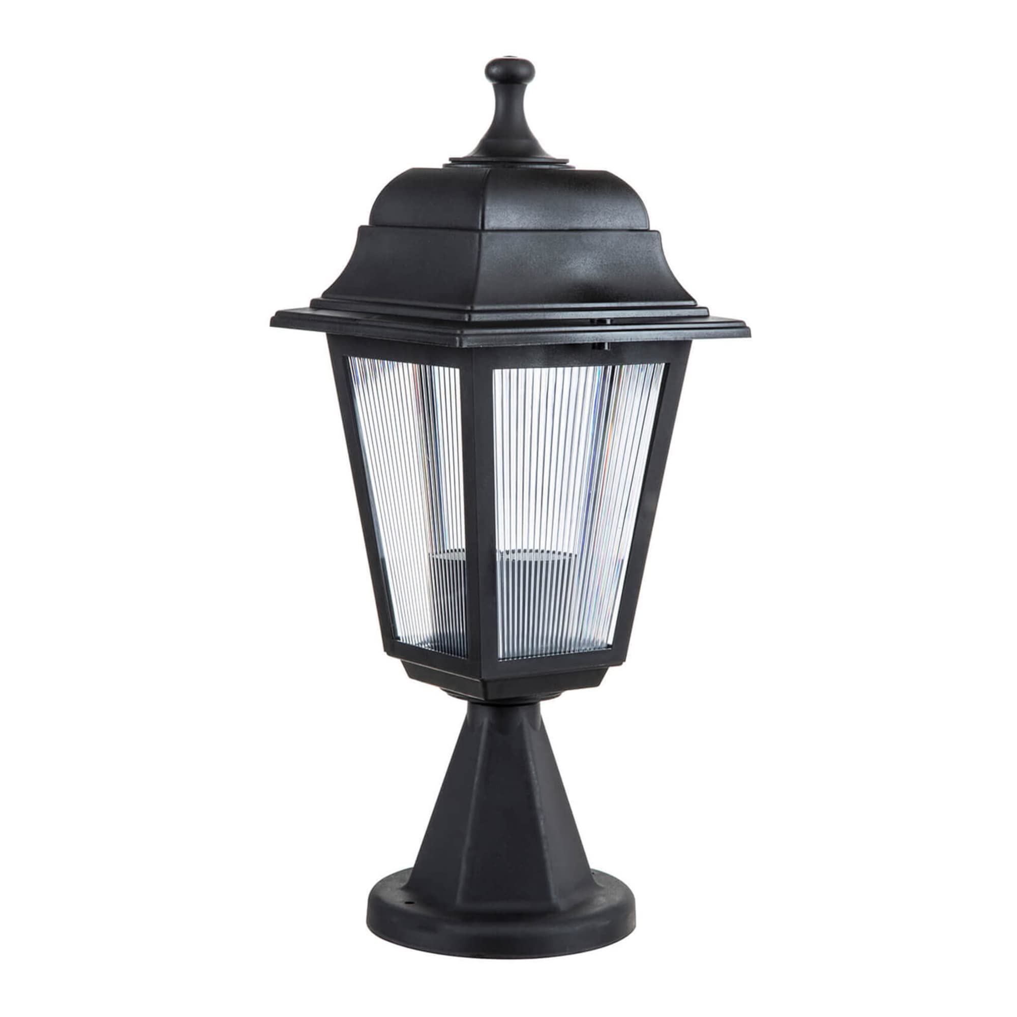 lux.pro Lámpara de Sobremuro de Exterior Baliza para Jardín Terazza Garaje Aspecto de Linterna 1xE27 IP44 Plástico 38 x 15 cm Negro