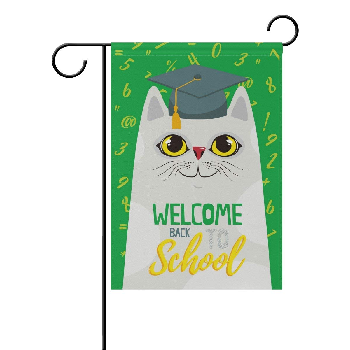 YATELI Double Sided Lovely Animal Welcome Back to School Cat Polyester House Garden Flag Banner 28x40 Inch for Anniversary Family Garden Decor
