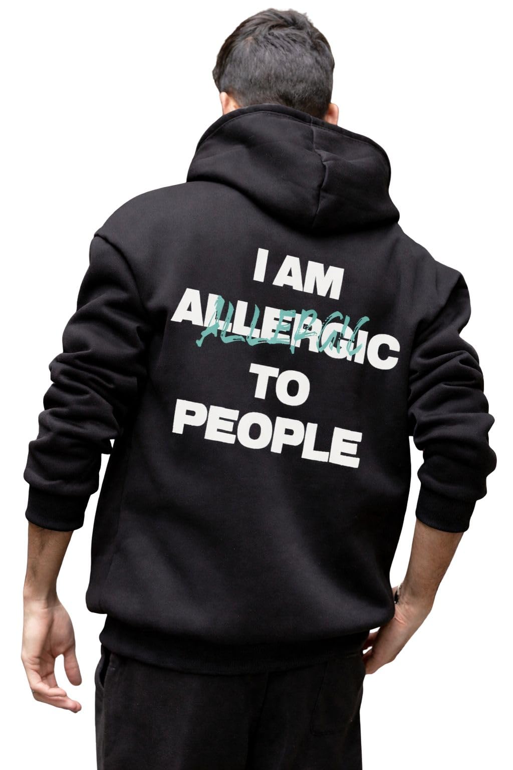 SXV STYLE Black Hoodie with I Am Allergic to People Print, Statement Graphic Sweatshirt