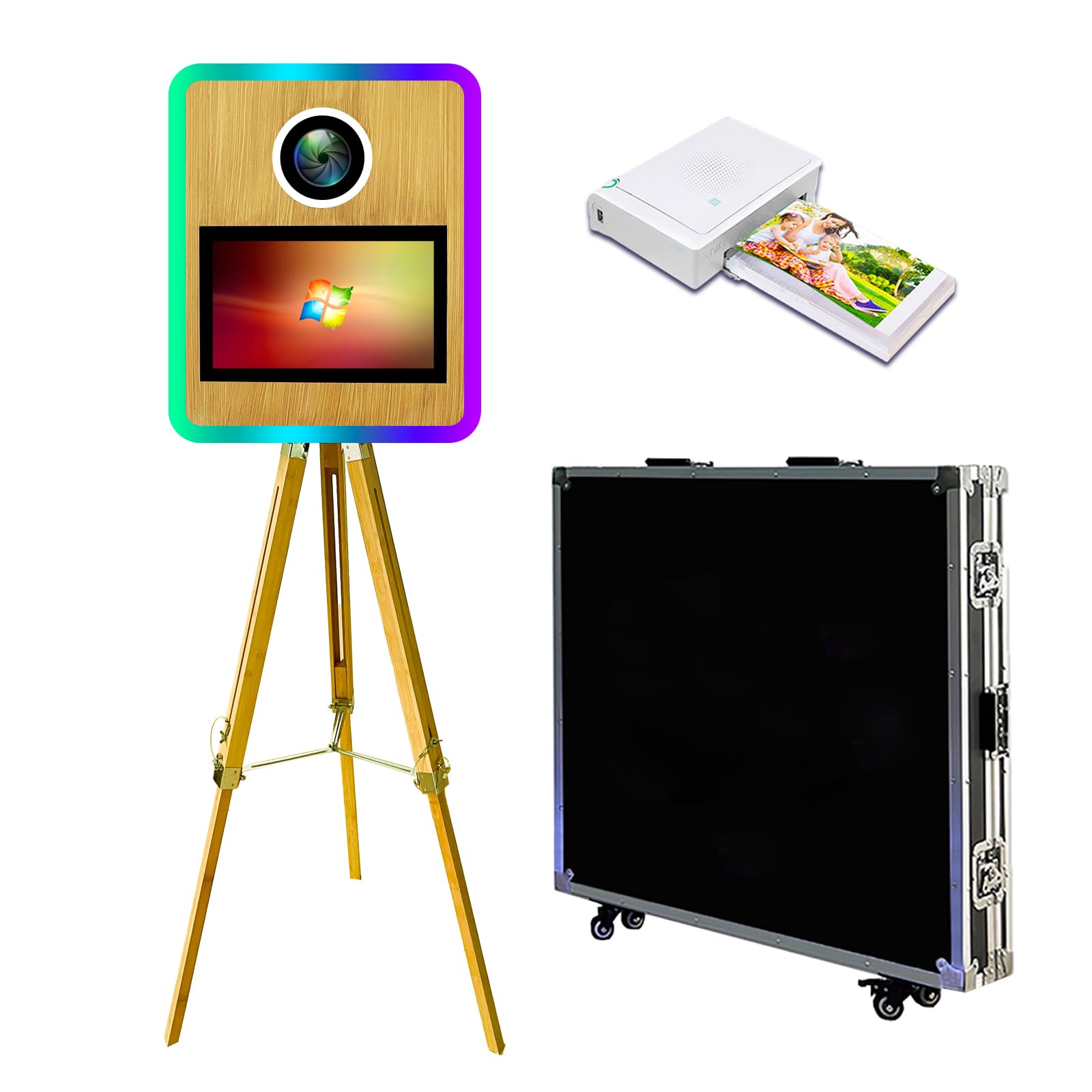 Camera Photo Booth Mirror DSLR Photobooth Portable Selfie Machine 15.6" Touch Screen with Mini PC RGB Lights Frame for Wedding Party (Photo Booth Machine+Mini Printer)