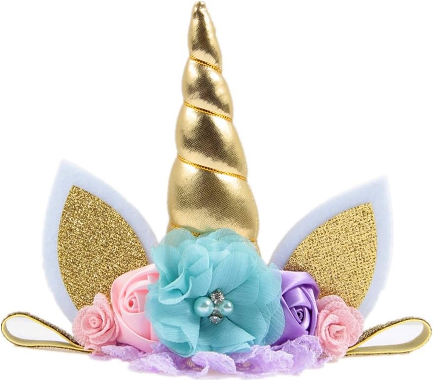 Nishine Baby Elastic Glitter Unicorn Horn Headband Children Unicorn Party Supplies Cosplay Gift (gold)