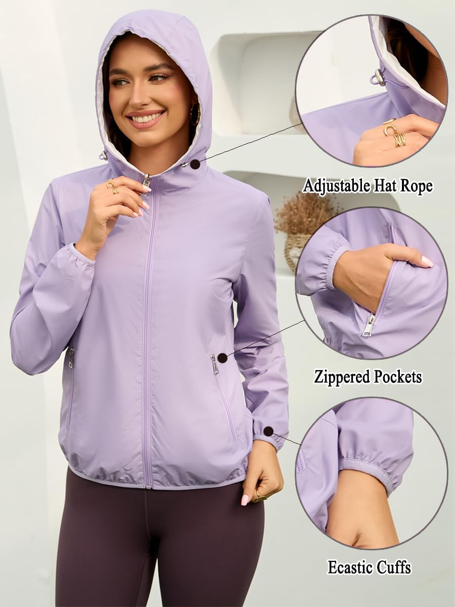 Womens Reversible Rain Jacket Lightweight Waterproof Windbreaker Jacket Outdoor Active Portable Raincoat - Image 6