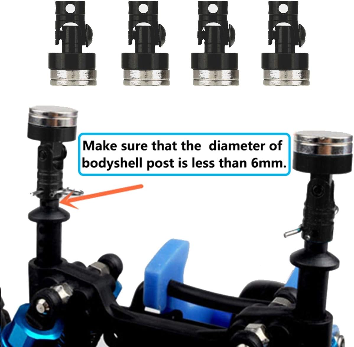 ShareGoo 4PCS RC Magnetic Body Post,Alloy Magnetic Stealth Invisible Body Shell Mount Column Compatible with HSP Redcat Himoto Traxxas SCX10 4WD 1/10 RC Car (Black)