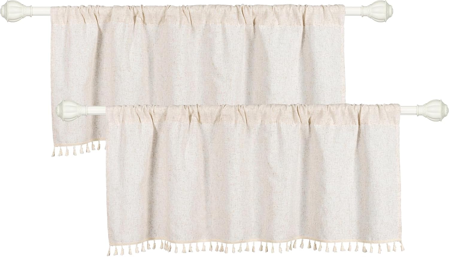 FUANGUI Linen Valance Curtains Window Treatments Kitchen Living Room Window Valances Rod Pocket Farmhouse Country Kitchen Curtain Valances Bathroom Treatment 2 Panel (55x15 inch, Beige 02) Beige 02 55"W x 15"L (Pack of 2)