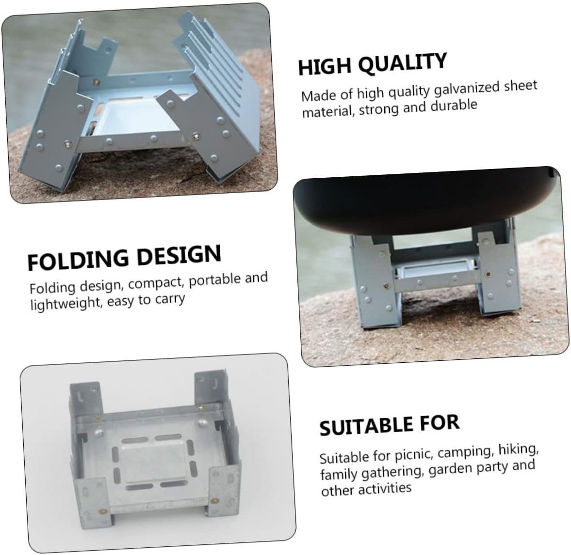 4 Pcs Camping Stove Set, Mini Foldable Solid Fuel Wood Burning Backpacking Burners for Outdoor Cooking, Hiking, Picnic, Survival