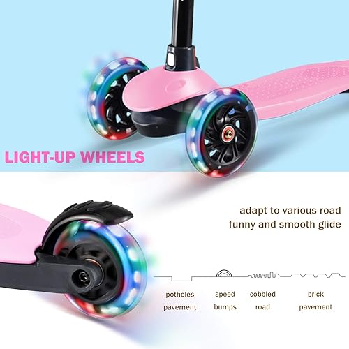 Vista 2 de HISHINE 3 Wheel Scooter for Kids Ages 3-5,Kick Scooter W/4 Adjustable Height,Toddler Scooter for Boys&Girls, Light Wheels,Learn to Steer