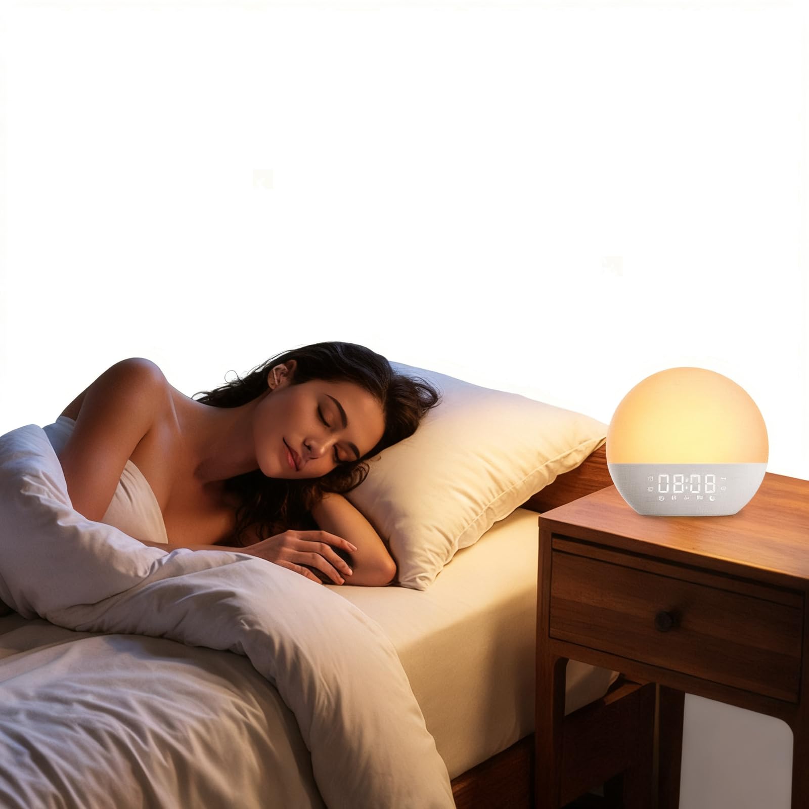 Ailan Reloj despertador con luz, altavoz Bluetooth y radio FM para mesita