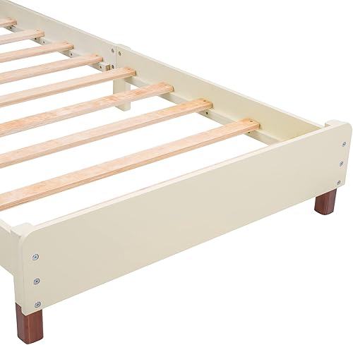 Miniatura 9 de VilroCaz Cama de plataforma de tamaño individual con cabecera en forma de casa diseño divertido de plataforma de madera maciza con soporte de