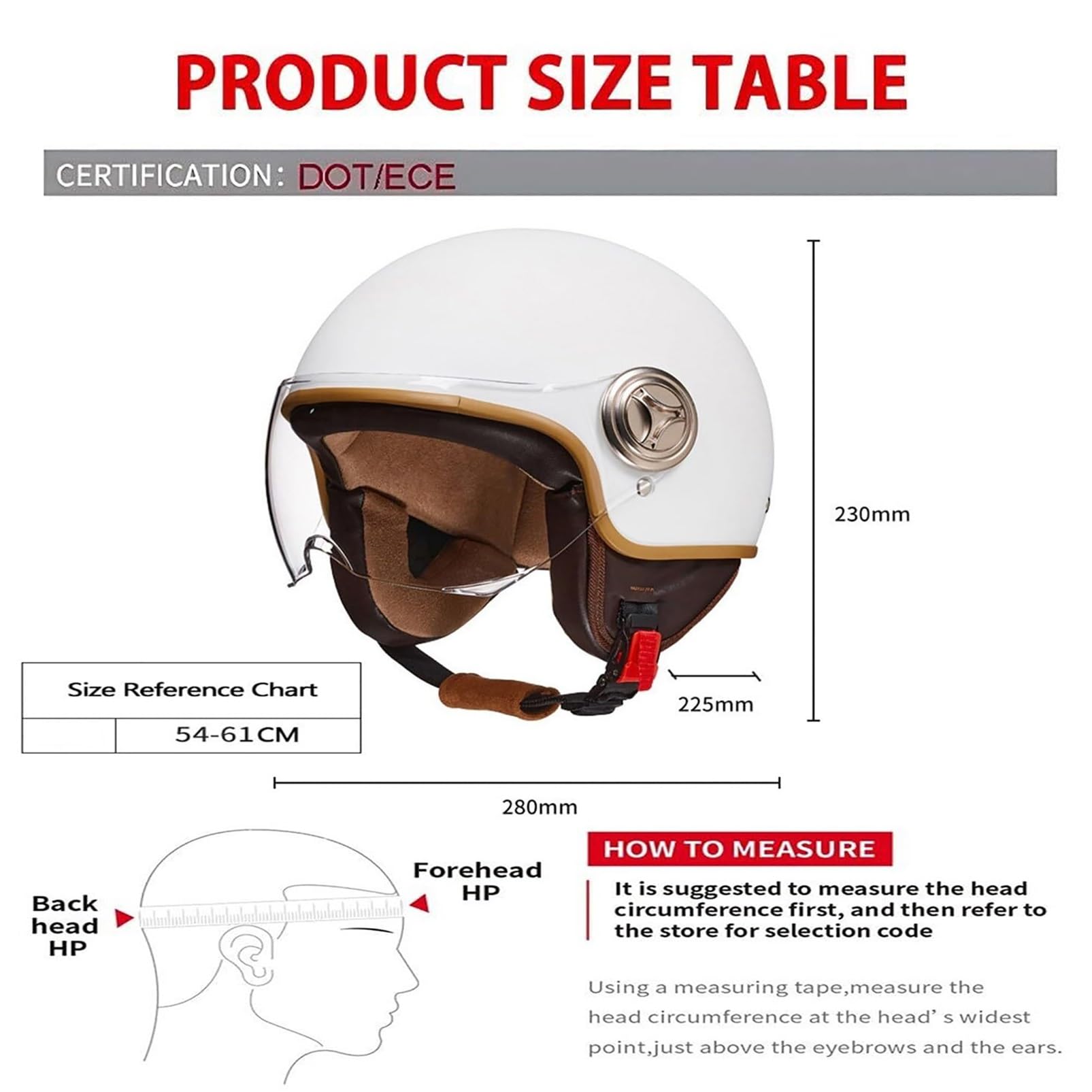 Casco 3/4 Aperto - Certificato DOT/ECE, Adatto Per Moto Retro, Cruisers, Choppers, Scooter, Moto Antiurto E Caschi Jet Semi-aperti, Unisex Per Adulti Tutte Le Stagioni, Taglia 54~61cm(23)