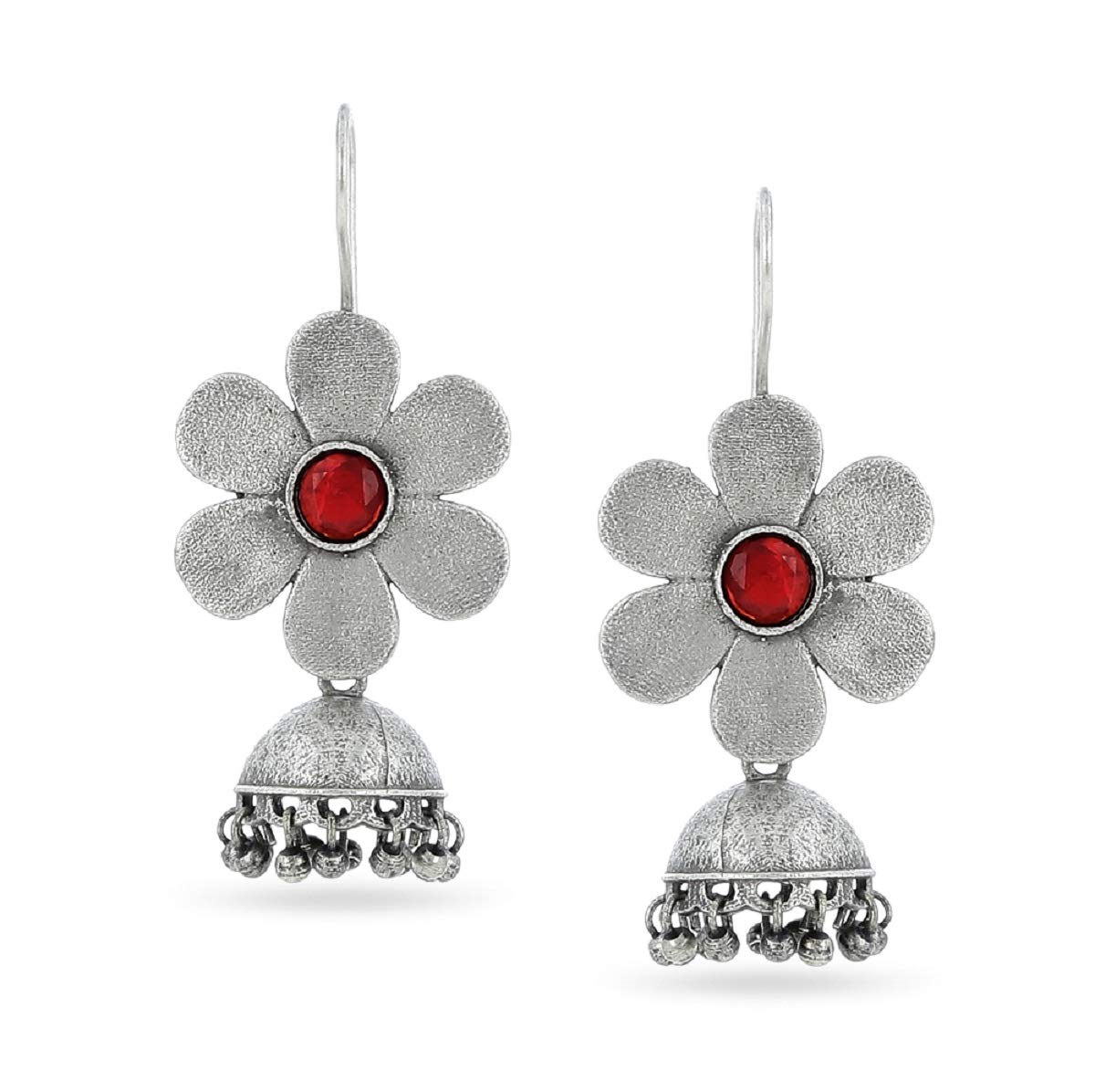 El Regalo Beautiful Small Traditional Ethnic Bollywood Style Vintage Floral Jhumka Earrings for Women & Girls in Antique Oxidized Silver Finish (Red) (B084BXHHH4) Amazon Price History, Amazon Price Tracker