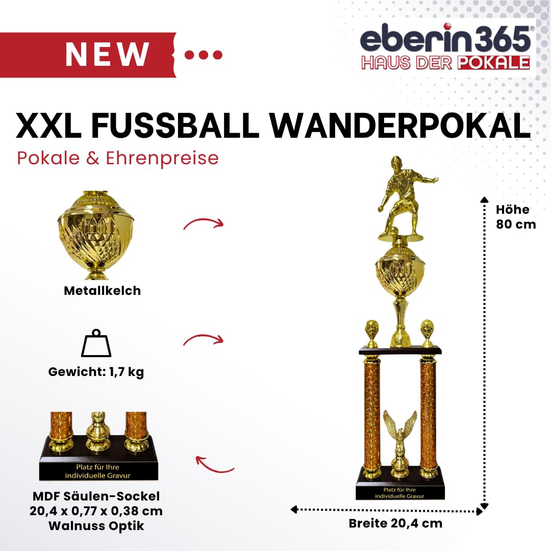 · XXL Fußball Wanderpokal – Der ultimative Siegertrophäe für Jede Liga · Tipprunde Ehrung · Fussball Säulenpokal · Pokal personalisierbar mit Gravur ·