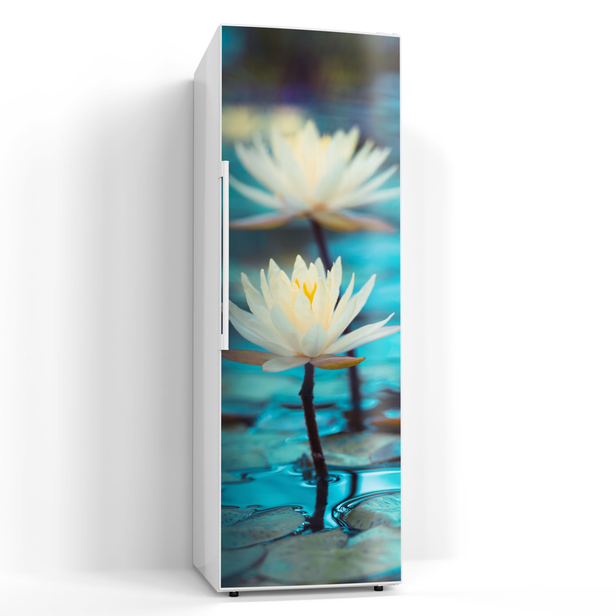 DEQORI Pellicola magnetica per frigorifero, 60 x 180 cm, motivo ninfee, serenità, tappetino magnetico decorativo per congelatore, pellicola decorativa autoadesiva, magnetica e impermeabile