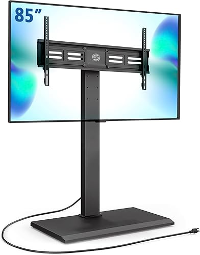 Vista 8 de FITUEYES Soporte de TV de suelo con soporte giratorio para televisores LCD/LED grandes de 50 a 85 pulgadas, estante ajustable, soportes de TV