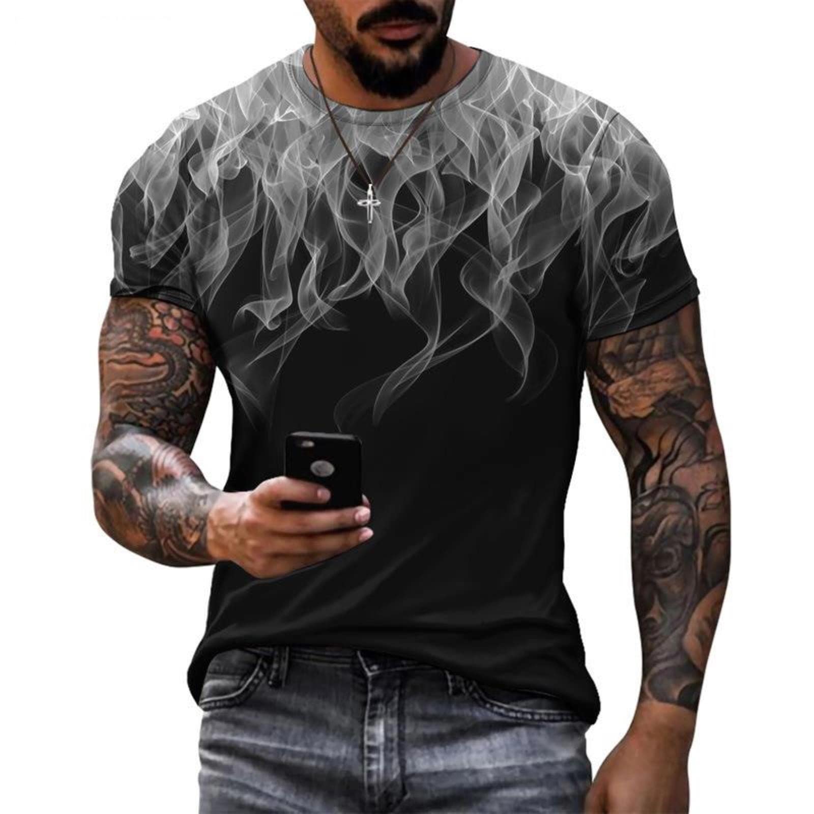 T-Shirt Homme Col Rond Manches Courtes Gradient 3D Imprimé Ville - Tee-Shirt Décontracté Confort Soft Été
