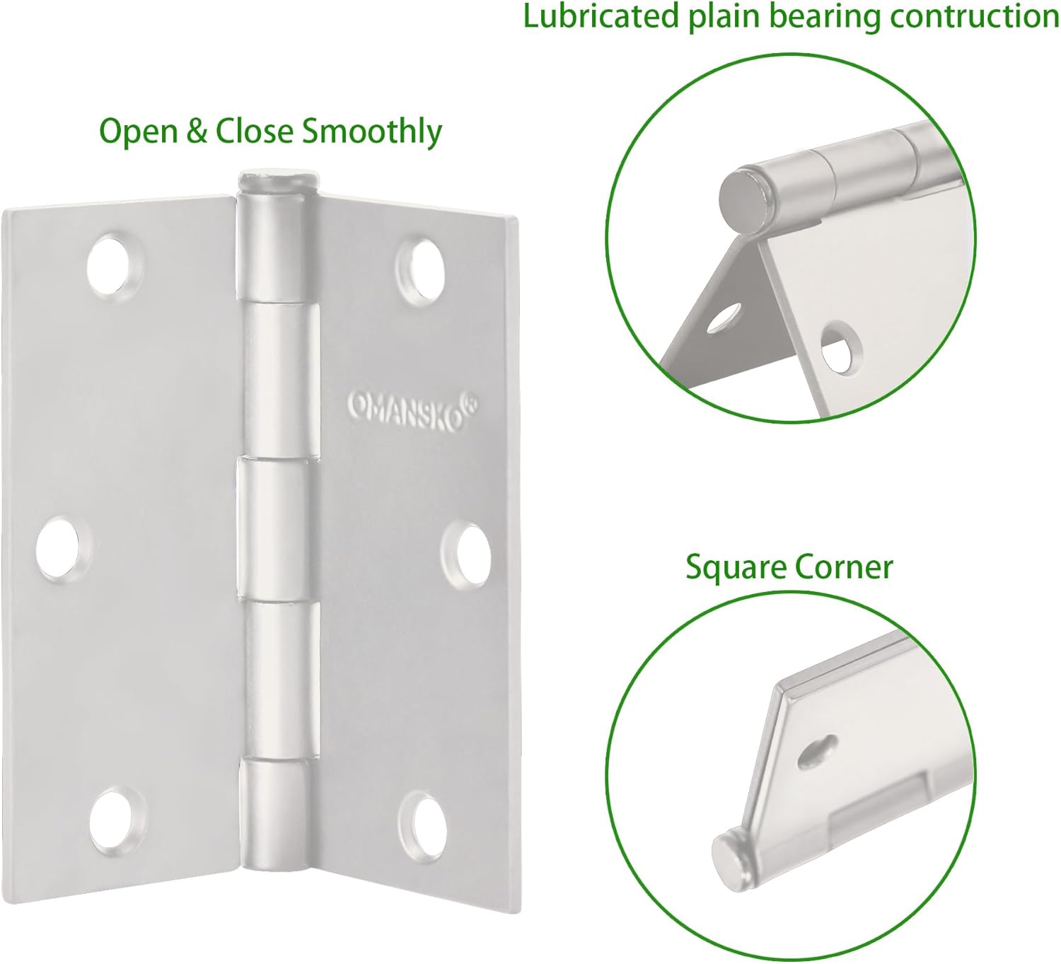 24 Pack White Door Hinges, 3.5 x 3.5 Inch White Hinges for Interior Doors 3 1/2 Inch Hinges for Residential Doors, Square Corners Interior Door Hinges for Standard Flat/Bedroom