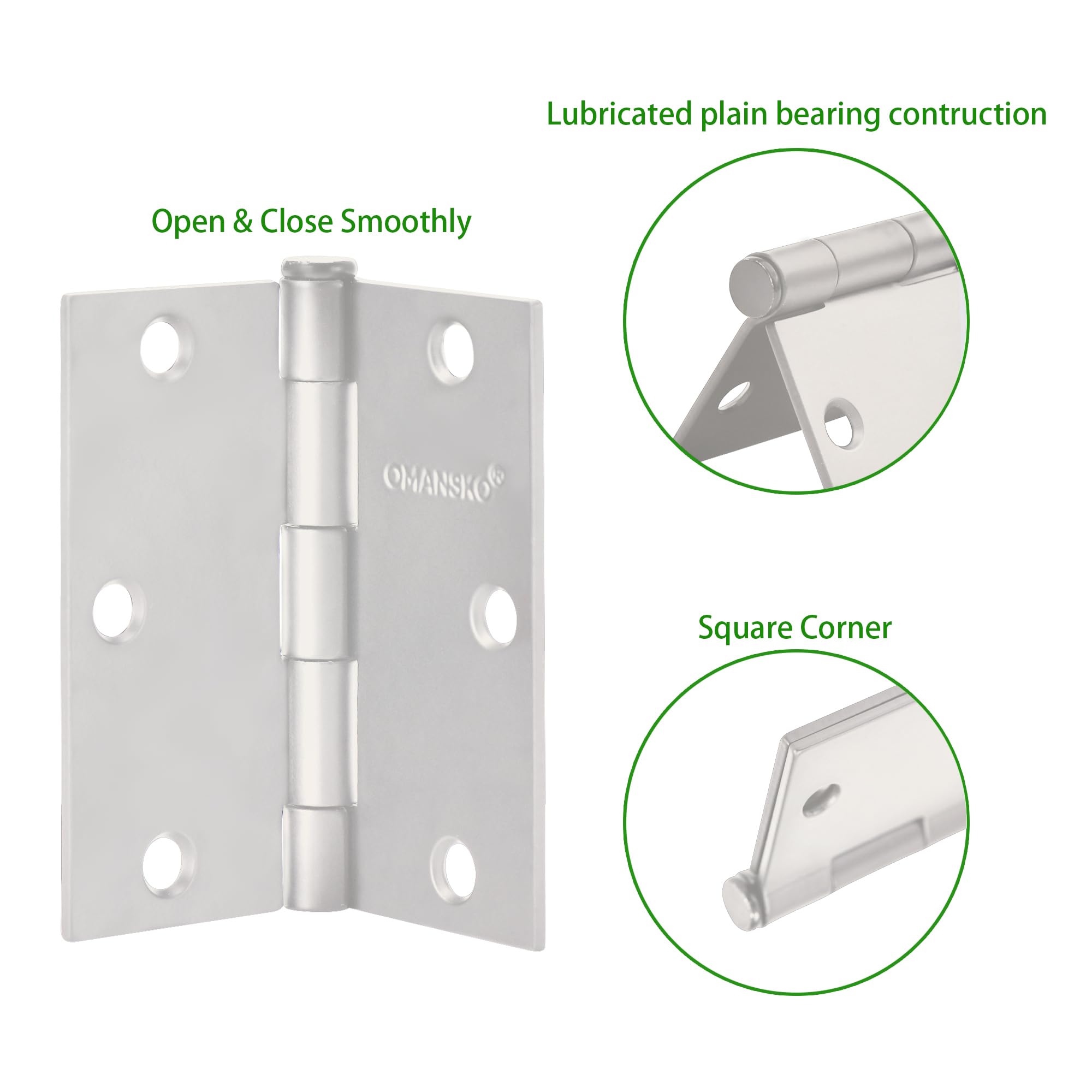 Paquete de 18 bisagras de puerta blancas, bisagras blancas de 3.5 x 3.5 pulgadas para puertas interiores, bisagras de 3 1/2 pulgadas para puertas residenciales, bisagras de puerta interior de esquinas