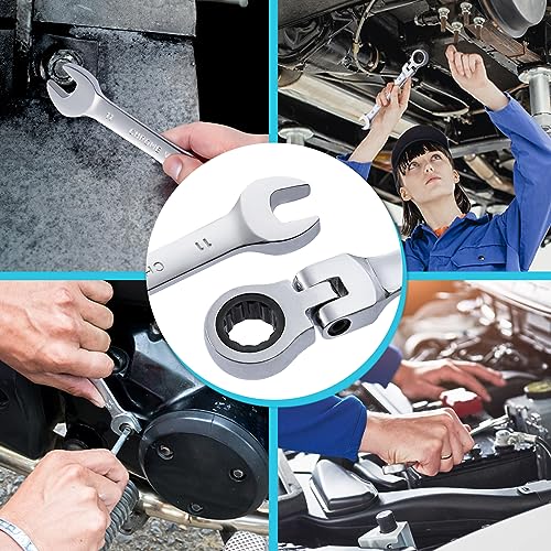 Image of B4B BANG 4 BUCK 11mm Ratcheting Combination Wrench Metric, Flex Head Ratcheting Wrench Spanner with 12-Point Design, 72-Tooth Ratchet, Chrome Vanadium Steel