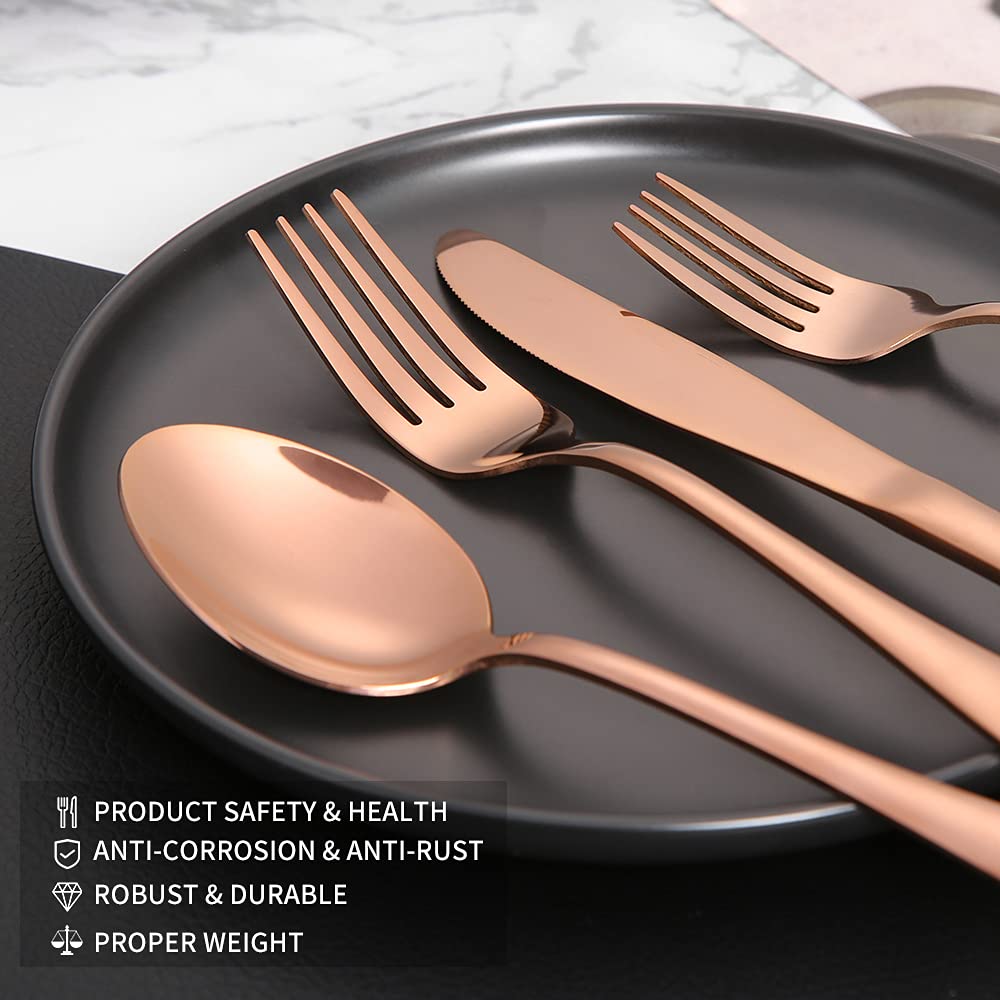 Xingjiake 40-Piece Rose Gold Silverware Set, Stainless Steel view 3