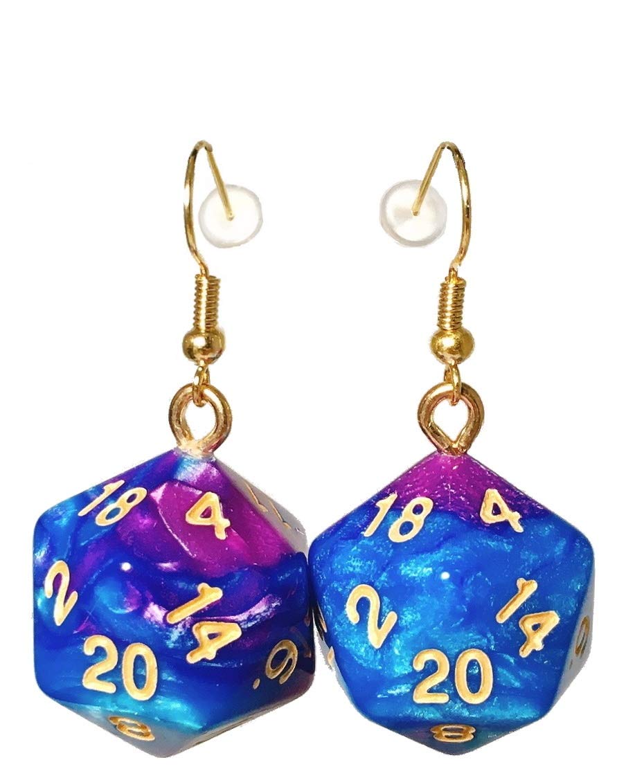 Ceriveed20 20-Sided Polyhedral Dice Earrings - Hook with Earnuts Opaque Swirl
