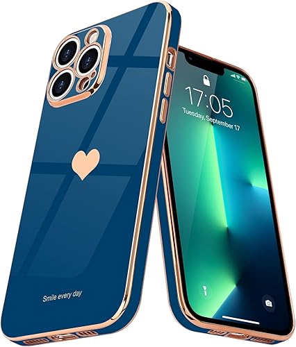 Teageo Funda compatible con iPhone 13 Pro Max para niñas y mujeres, funda suave con diseño de corazón de amor, protección de cámara elevada, de