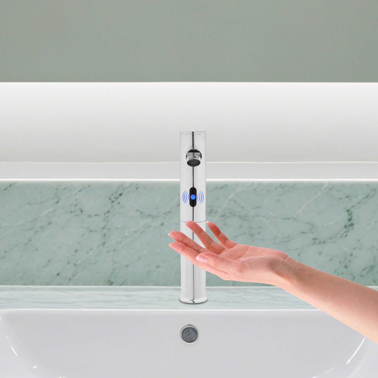 Rubinetto con sensore a infrarossi, 32 cm, rubinetto per lavabo senza contatto, rubinetto automatico con sensore | ottone alto | moderno miscelatore per lavabi bagno