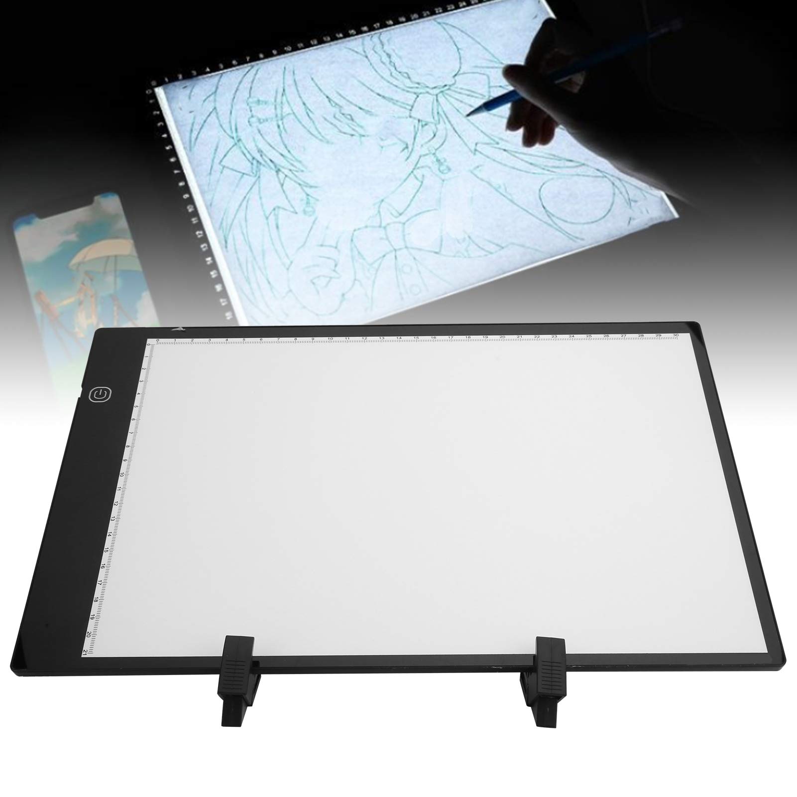 Chiyyak Lavagna a Mano A4 Dimmerabile Stile Highlight con Clip per Staffa Set di Matite per Bambini Graffiti Bianco / 35,2 X 23,4 Cm