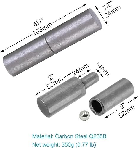 Miniatura 2 de 4 bisagras soldables de barril de 4 x 1 x 1 (largo x ancho) de acero resistente en bisagra de puerta de bala, capacidad de carga de 1200 libras para