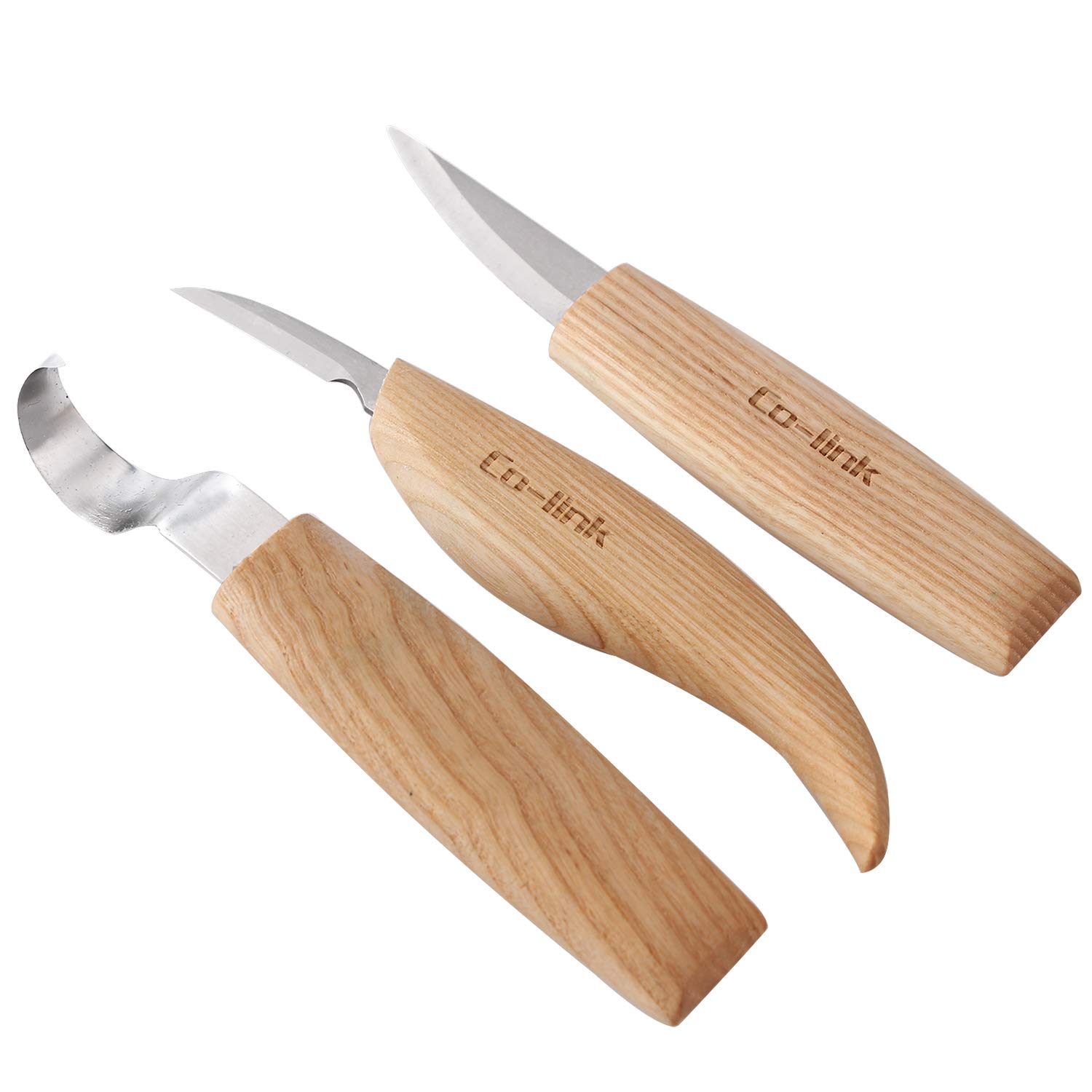 Cuchillo de Gancho de Talla de Madera para tallar cucharas Tazones Kuksa y Tazas, Herramientas de Tallado de Cuchara para diestrus Viene con un compuesto de pulido de cuero y una bolsa de tela