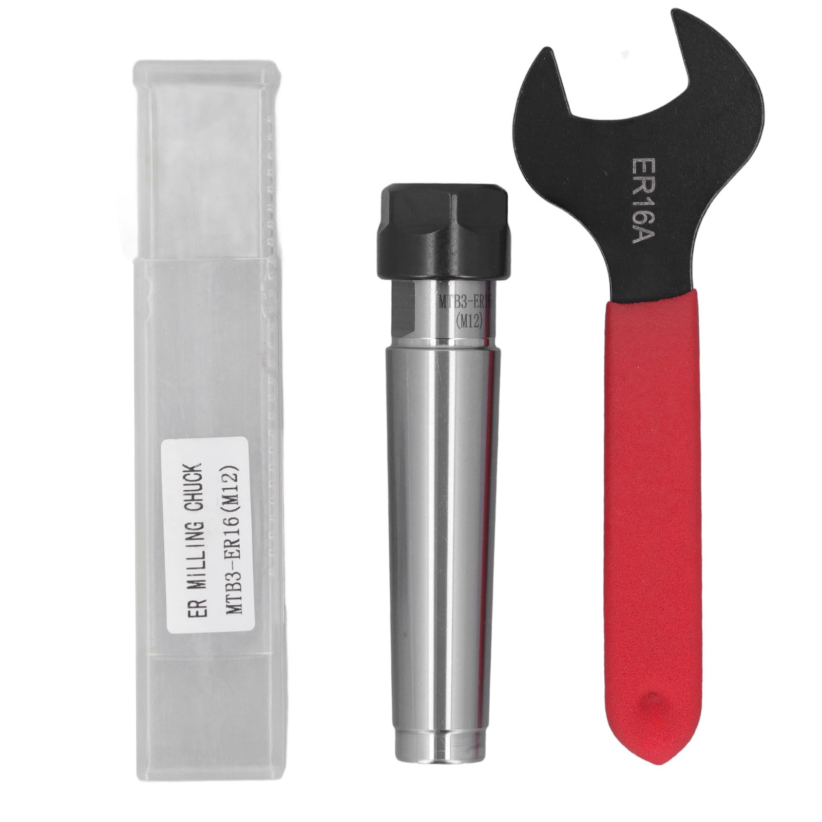 Respicefinem Collet Chuck Holder MTB3 ER16 M12 Morse Taper Milling Tool Holder with ER16A Wrench for CNC Lathe High Hardness Strong Clamping Force Convenient Tool Change Wide