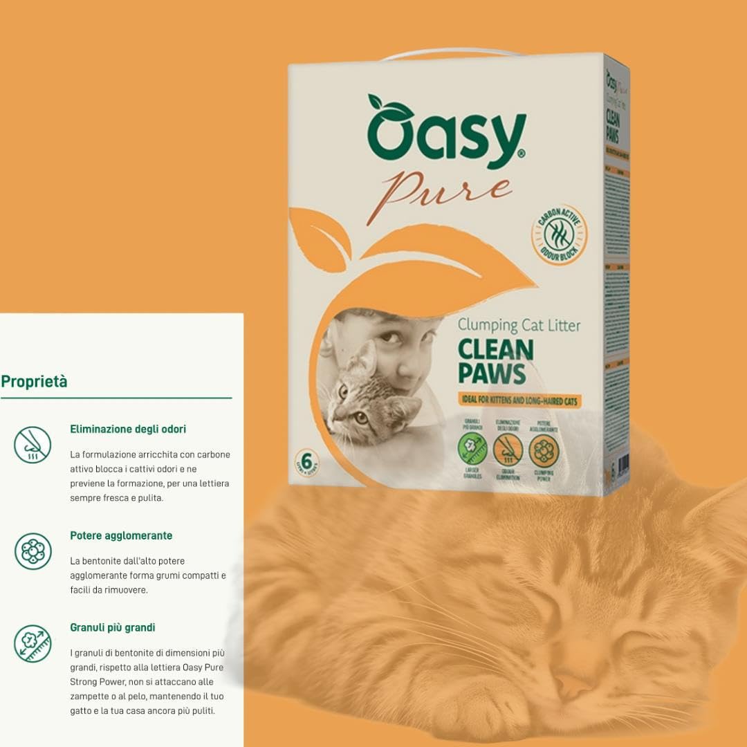 Arena para gatos Oasy Clean Paws, ideal para gatos y gatos de pelo largo, perfumada | 1 paquete de 10 litros