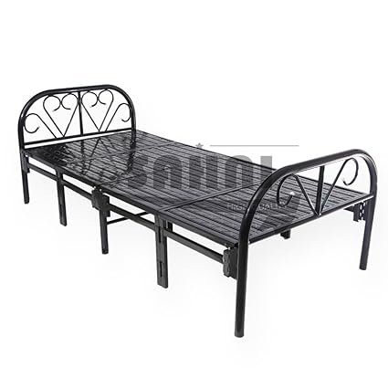 Sahni Foldable Furniture Single Size Bed | Foldable Iron Bed Frame for Sleeping Guest Easily storable (6by3ft, Powder Coated) (Metal Stripes Frame)