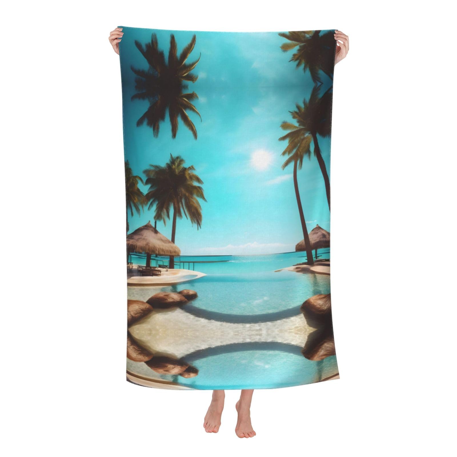 Oazcvbnn Women's White Palm Trees And Clear Sea Print Adult Beach Towel Summer Travel Pool Vacation Swimming Fitness Outdoor Adventures
