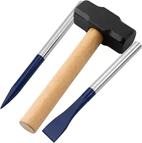 Kit Pedreiro Marreta 1kg com Talhadeira e Ponteiro em Aço | Ferramentas para Construção, Demolição e Obras