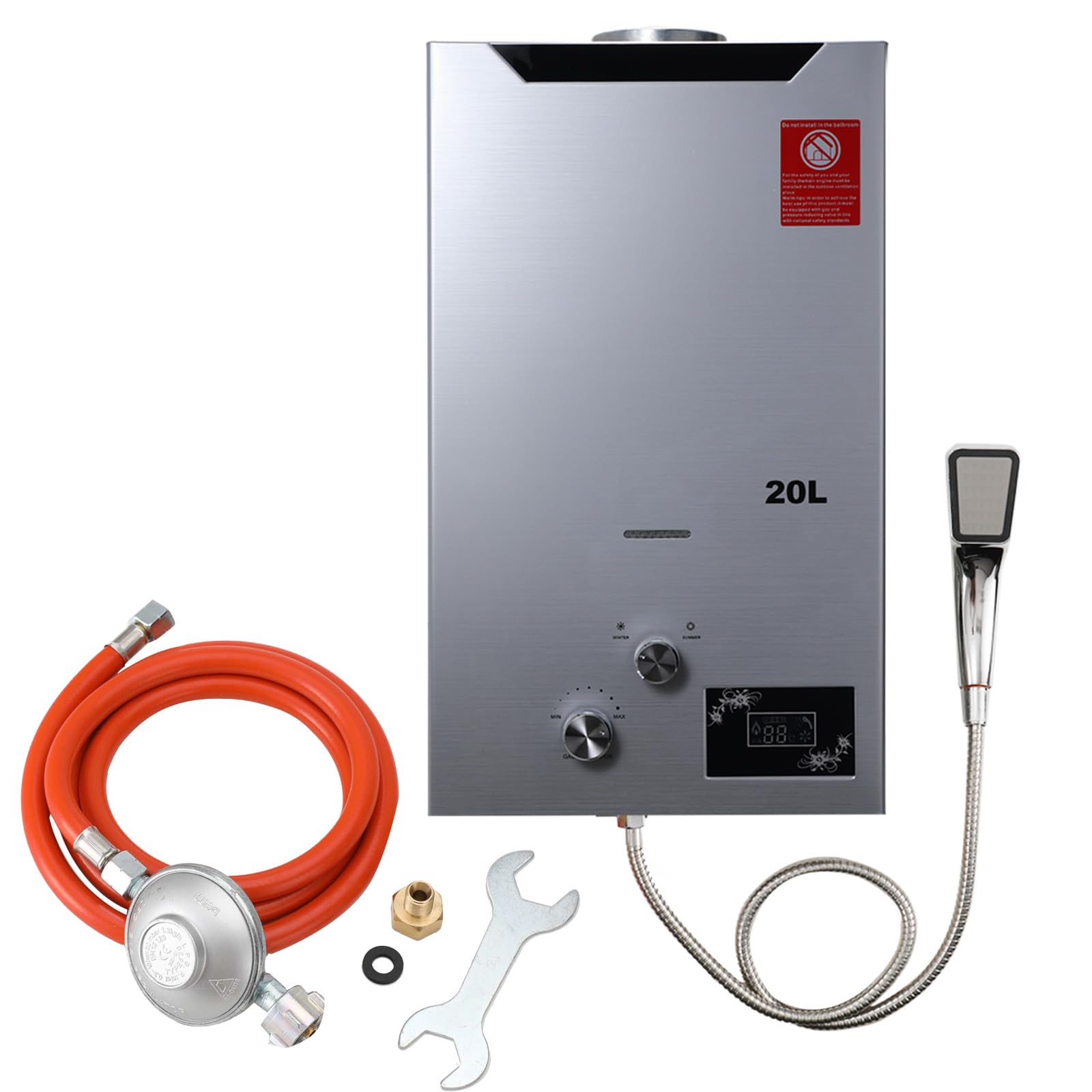 Tragbarer Gas Durchlauferhitzer 20L 40KW Propangas Campingdusche mit Gasdruckminderer für Dusche im Außenbereich Warmwasser Camping Dusche LPG Warmwasserbereiter Warmwasser Tankless Instant