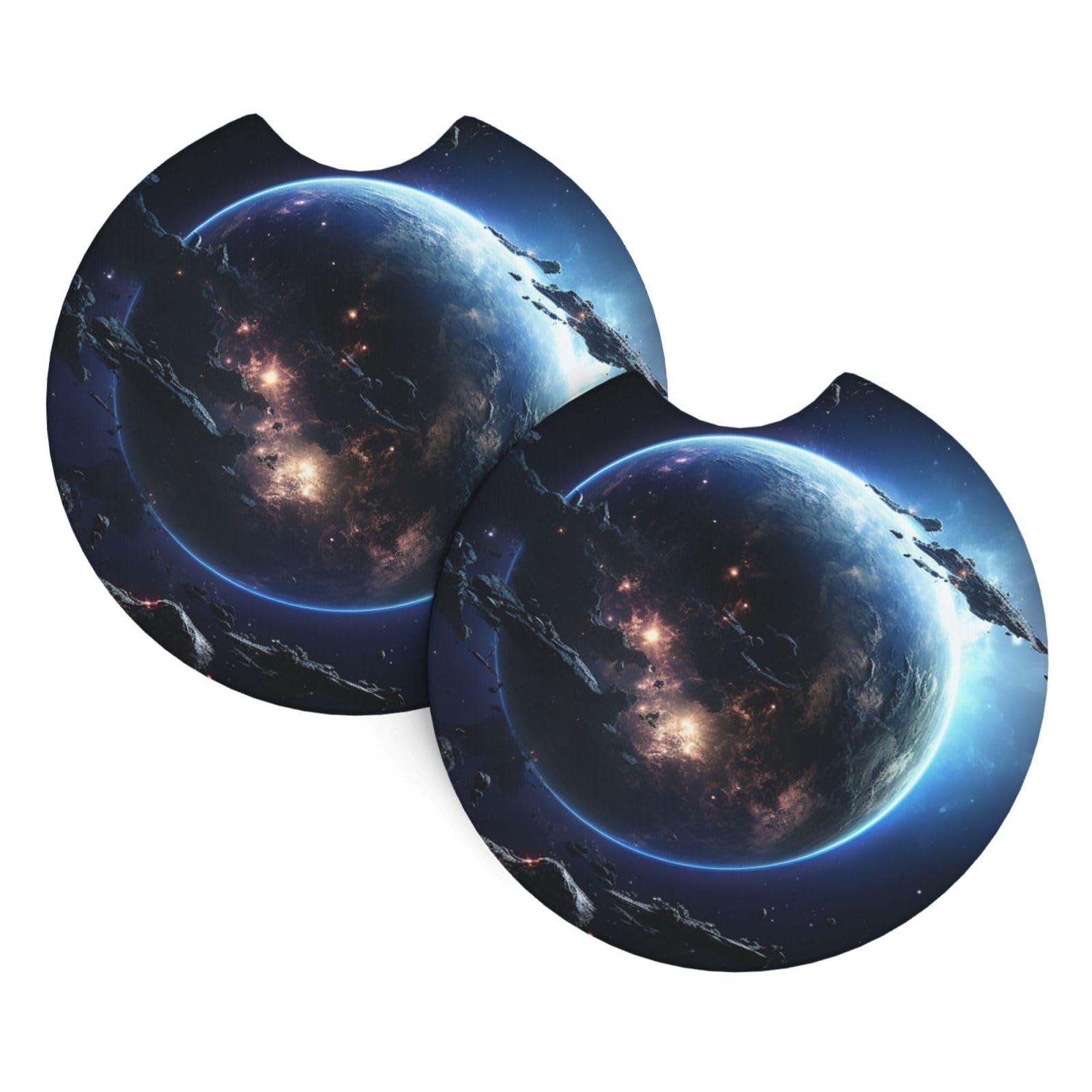 2PCS Car Coaster for Cup Holders Universal Auto Cup Mat Earth and Moon Cup Coaster Pad 2.7" Waterproof Neoprene Non-Slip Cup Holder Coasters Car Interior Accessories for Women Men