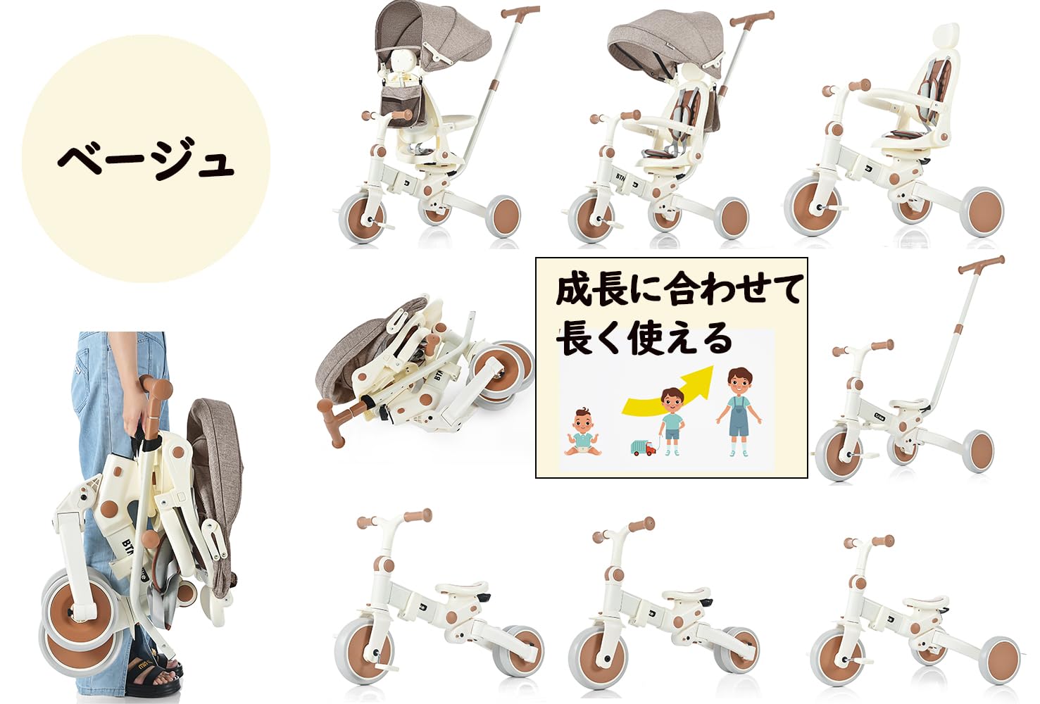 Amazon.co.jp: 子供用三輪車 折りたたみ 6ヶ月～6歳 手押し かじとり