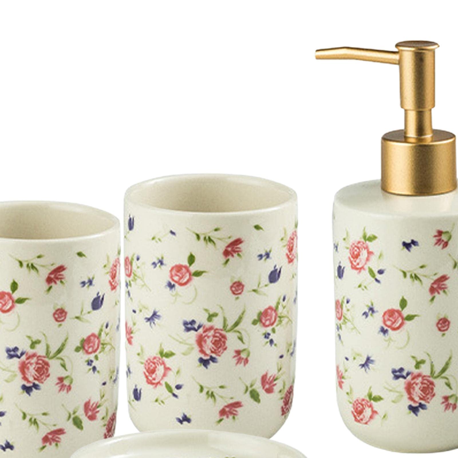Ceramiczny zestaw akcesoriów łazienkowych premium, luksusowy uchwyt na szczoteczkę do zębów, dozownik balsamu do mydła (małe róże 4 szt.)