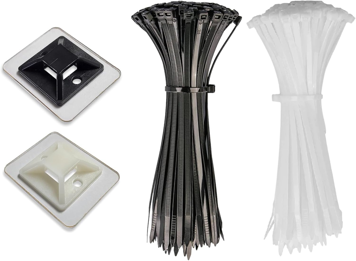 BesSTICK & STRIP Collar Cable Tie Mount with Adhesive Back - 50 Pack (25 Black + 25 White) Professional Zip Tie Anchors for Wire Management, Strong Hold up to 430g